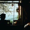 silhouette of person sitting on chair facing window
